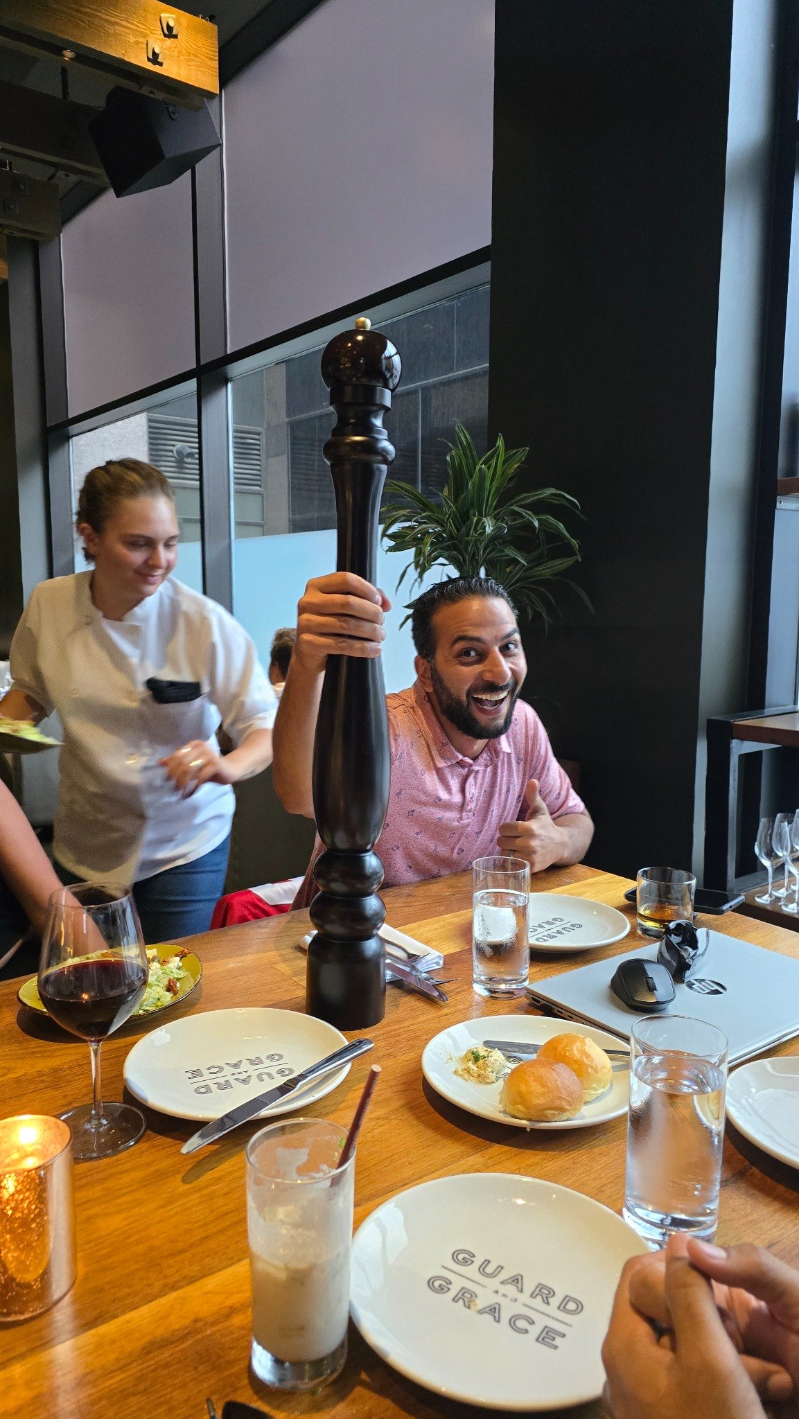 A memorable oversized pepper grinder at the pool celebration